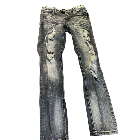 Crisp Denim Distressed Streetwear Light Wash Skinny Jeans Size 32 x 33 - Picture 2 of 5